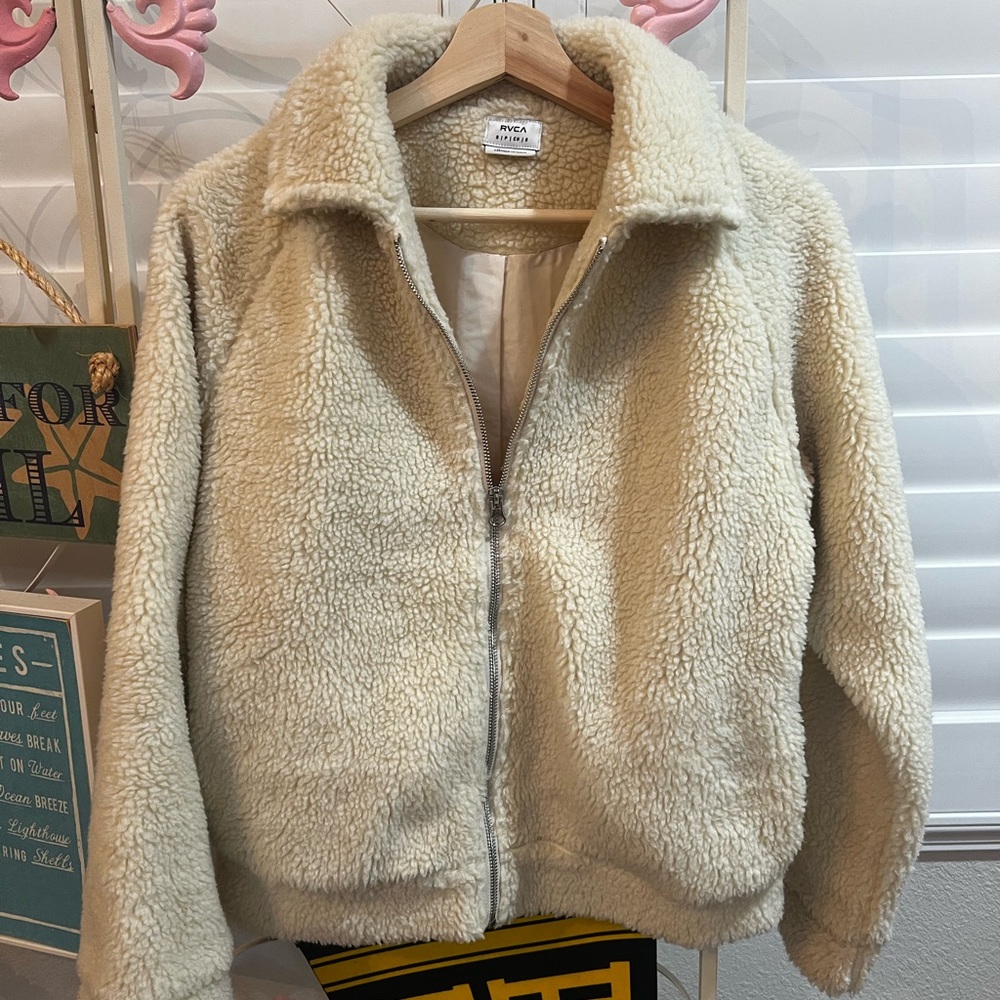 RVCA Cream Teddy Jacket with Stand-Up Collar